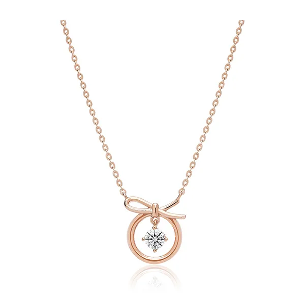 Dây Chuyền Huy Thanh Jewelry Mặt Tròn, Thắt Nơ 14K Đá Cucbic Zirconia DCPTB 327 Màu Vàng Gold