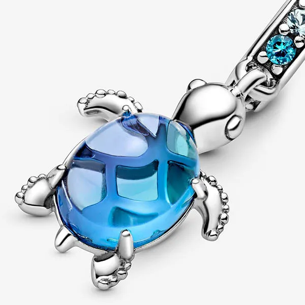 Hạt Vòng Charm Pandora Murano Glass Sea Turtle Dangle 798939C01 Màu Bạc Xanh