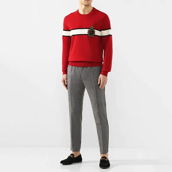 Áo Len Nam Dolce & Gabbana D&G Crest Logo Striped Sweater Màu Đỏ