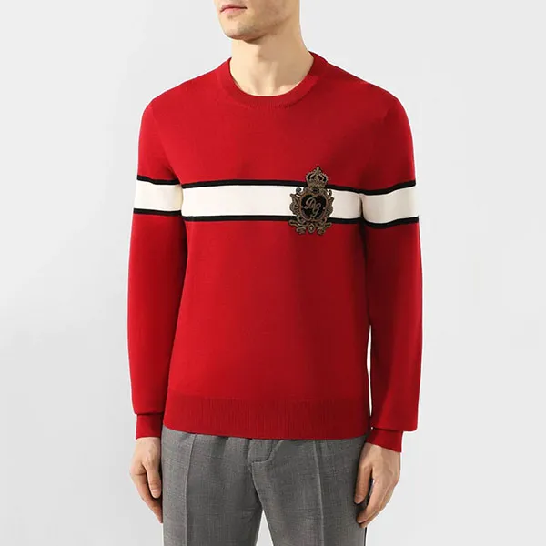 Áo Len Nam Dolce & Gabbana D&G Crest Logo Striped Sweater Màu Đỏ