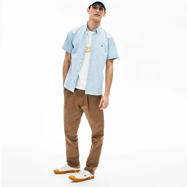 Áo Sơ Mi Lacoste Men's Slim Fit Cotton Shirt CH7126 00 UEX Màu Xanh Blue Size L