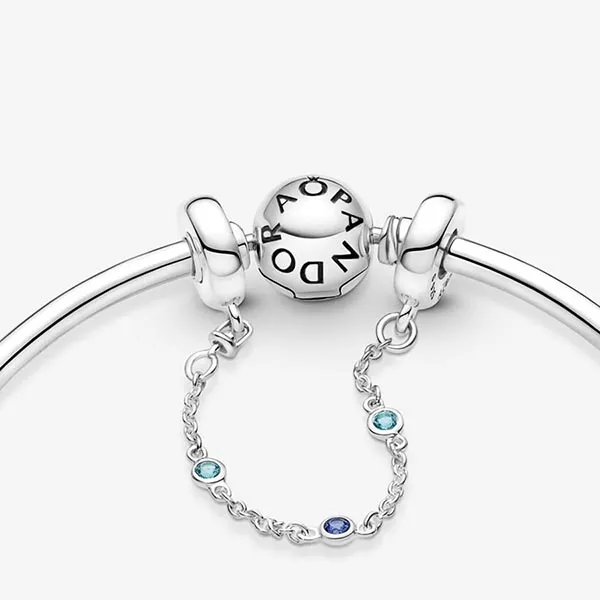 Chuỗi Vòng Charm Pandora Triple Blue Stone Safety Chain 791688C01 Màu Bạc Xanh - Trang sức - Vua Hàng Hiệu