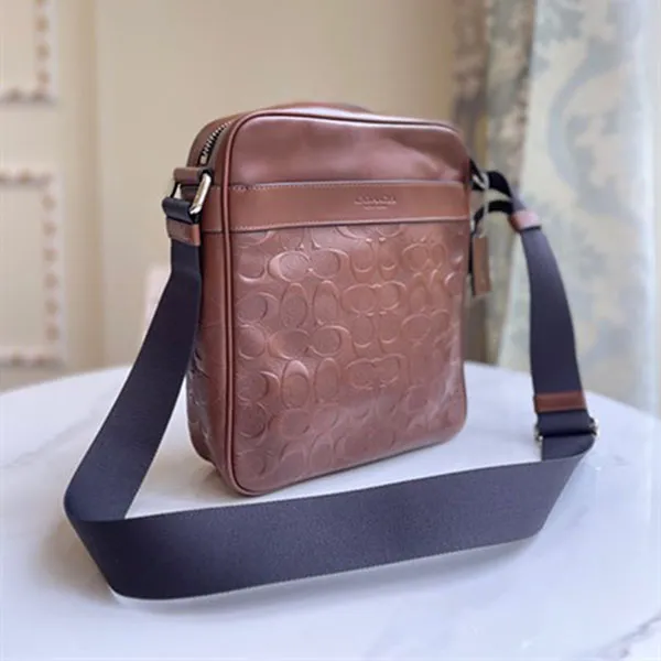 Túi Đeo Chéo Nam Coach Charles Flight Signature Nickel/Saddle Leather Cross Body Bag F24868 Màu Nâu - Túi xách - Vua Hàng Hiệu