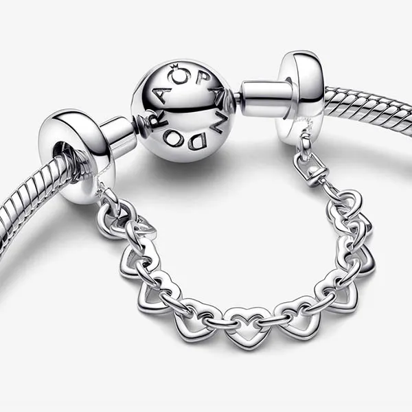 Chuỗi Vòng Charm Pandora Linked Hearts Safety Chain 792274C00 Màu Bạc - Trang sức - Vua Hàng Hiệu