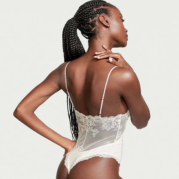 Bodysuit Victoria’s Secret Very Sexy Modal & Lace Plunge Đáy Có Nút 132060Q9Z Màu Trắng Size XS