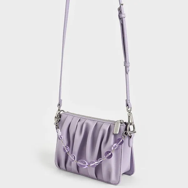 Túi Đeo Vai Nữ Charles & Keith CNK Beaded Strap Ruched Shoulder Bag - Lilac 20270749 Màu Tím