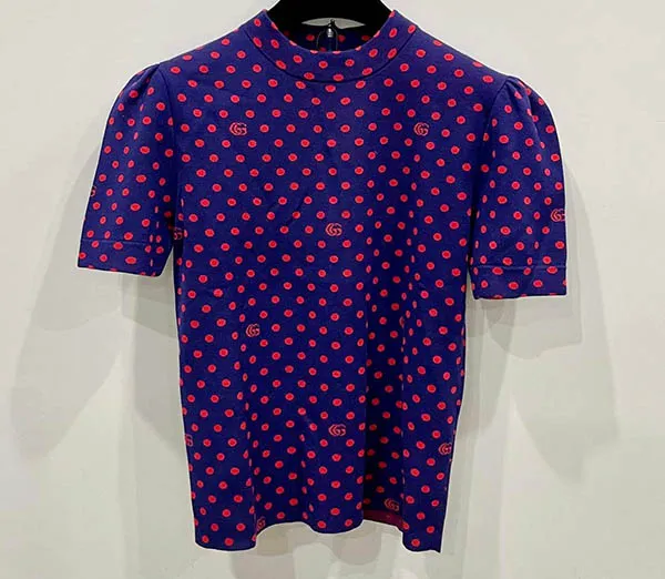 Áo Len Nữ Gucci Multicolor Polka Dot and Double G Wool Blouse Châm Bi