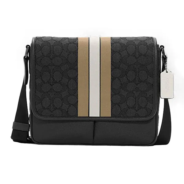 Túi Đeo Chéo Nam Coach Small Map Bag In Signature Jacquard With Stripe C6583 Màu Đen Size 26
