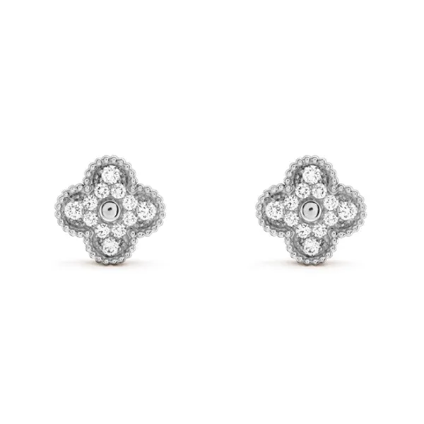 Khuyên Tai Jewery Luxury Alhambra Vintage Diamond Gold 18k White Gold Màu Vàng Trắng - Trang sức - Vua Hàng Hiệu