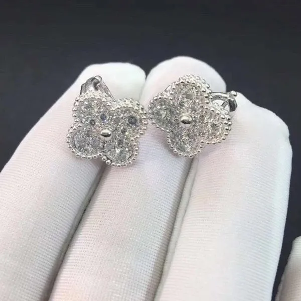 Khuyên Tai Jewery Luxury Alhambra Vintage Diamond Gold 18k White Gold Màu Vàng Trắng - Trang sức - Vua Hàng Hiệu