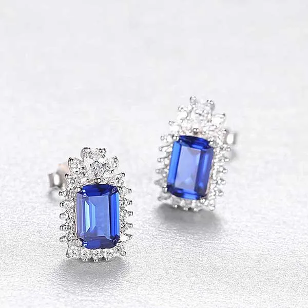 Khuyên Tai Kya Jewel Bạc Đính Đá Cz Màu Xanh Dương Tinh Tế SE100
