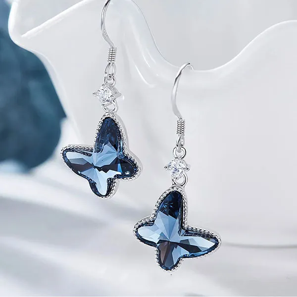 Khuyên Tai Kya Jewel Cánh Bướm Xanh Dương Đá Swarovski E131