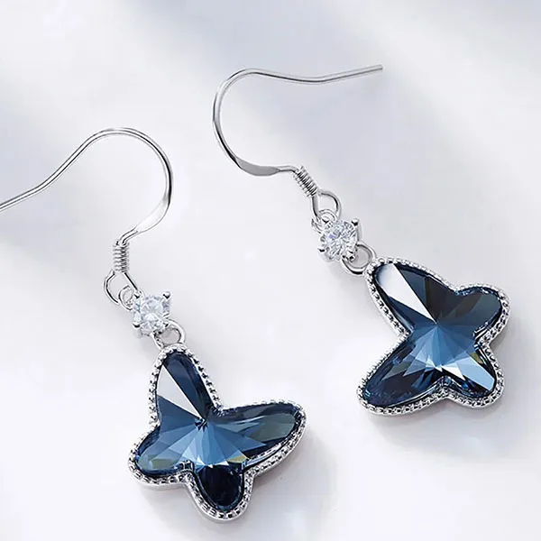 Khuyên Tai Kya Jewel Cánh Bướm Xanh Dương Đá Swarovski E131