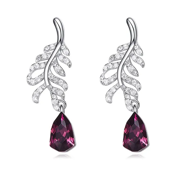 Khuyên Tai Kya Jewel Lông Chim Đá Swarovski Tím Than E130 Màu Bạc