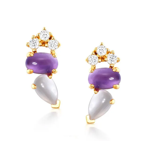 Khuyên Tai Kya Jewel Thạch Anh Tím Và Pha Lê Hồng Dáng Giọt Nước Nữ Tính E138 - Trang sức - Vua Hàng Hiệu
