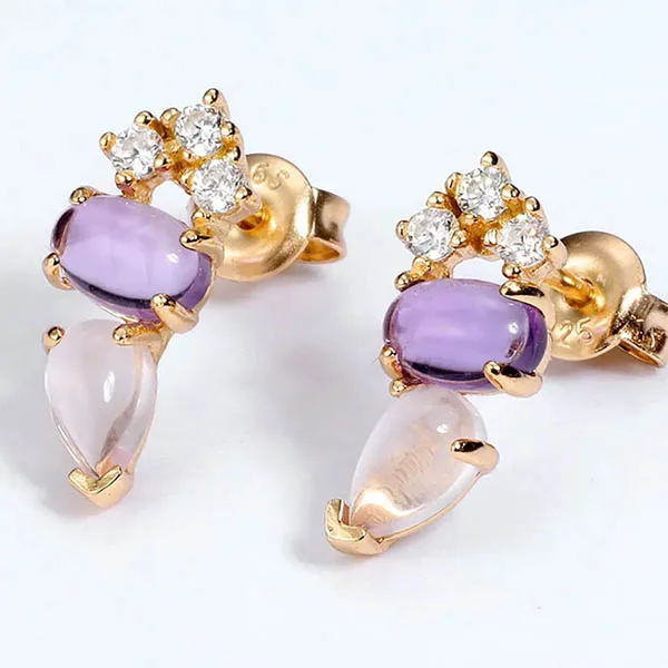 Khuyên Tai Kya Jewel Thạch Anh Tím Và Pha Lê Hồng Dáng Giọt Nước Nữ Tính E138 - Trang sức - Vua Hàng Hiệu