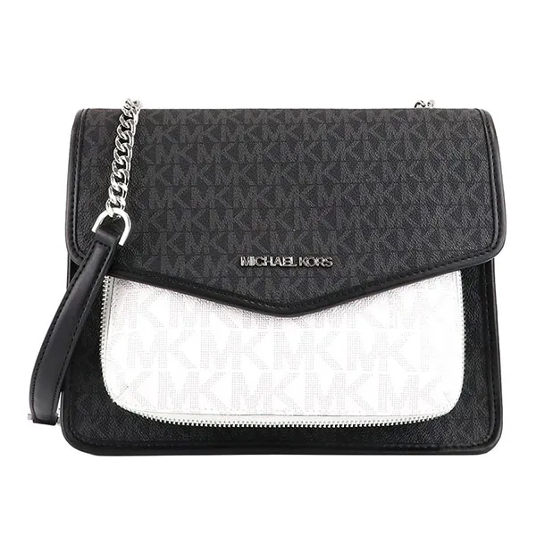 Túi Đeo Chéo Michael Kors MK Regina Medium Signature Flap Shoulder Bag Black Multi 35T1SU7L8B Màu Đen Trắng