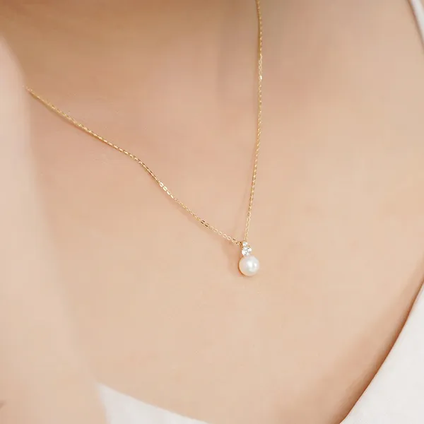 Dây Chuyền Huy Thanh Jewelry DCMAMD147 - 14K - Ngọc Trai Màu Vàng Gold