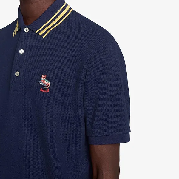 Áo Polo Nam Gucci Cat Patch Pique Shirt Màu Xanh Blue Size M