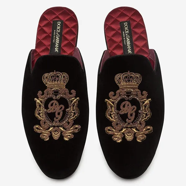 Dép Dolce & Gabbana D&G Velvet Slippers With Coat Of Arms Embroidery Phối Màu - Dép - Vua Hàng Hiệu