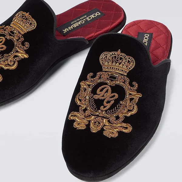 Dép Dolce & Gabbana D&G Velvet Slippers With Coat Of Arms Embroidery Phối Màu - Dép - Vua Hàng Hiệu