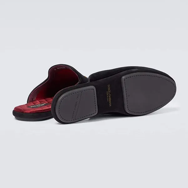 Dép Dolce & Gabbana D&G Velvet Slippers With Coat Of Arms Embroidery Phối Màu - Dép - Vua Hàng Hiệu