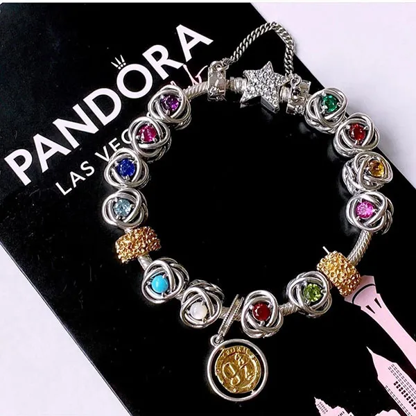 Hạt Vòng Charm Pandora November Honey Eternity Circle 790065C04 Màu Vàng Bạc