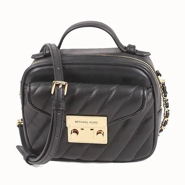 Túi Đeo Chéo Michael Kors MK Small Rose Quilted Leather 35F1GXOC5U Top Handle Crossbody Bag In Black Màu Đen