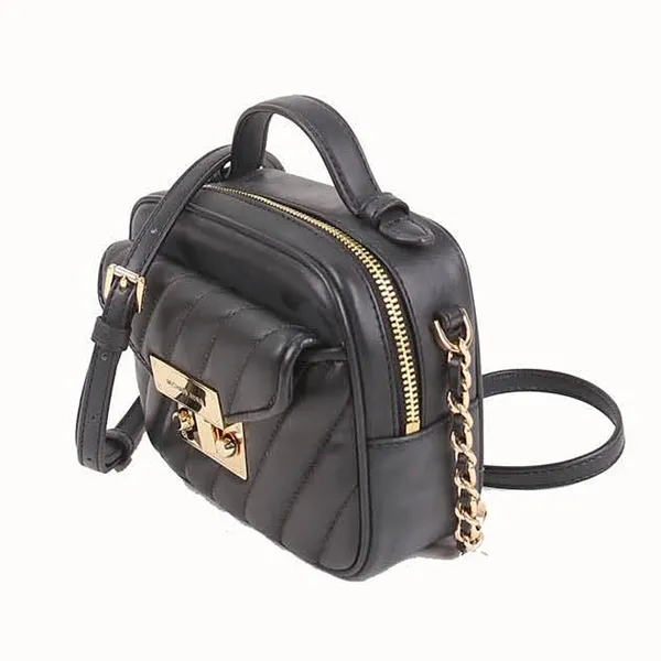Túi Đeo Chéo Michael Kors MK Small Rose Quilted Leather 35F1GXOC5U Top Handle Crossbody Bag In Black Màu Đen