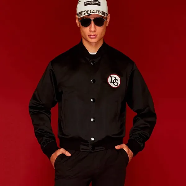 Áo Khoác Nam Dolce & Gabbana D&G Bomber Logo DG Màu Đen