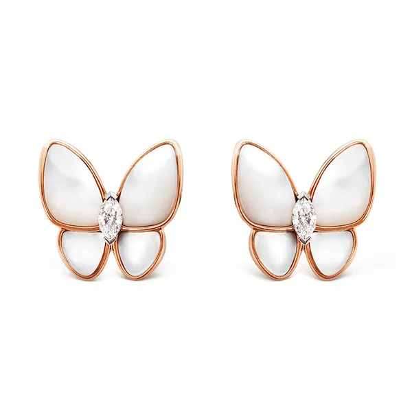 Khuyên Tai Jewery Luxury Two Butterfly Earrings Rose Gold, Diamond, Mother-Of-Pearl Màu Vàng Hồng
