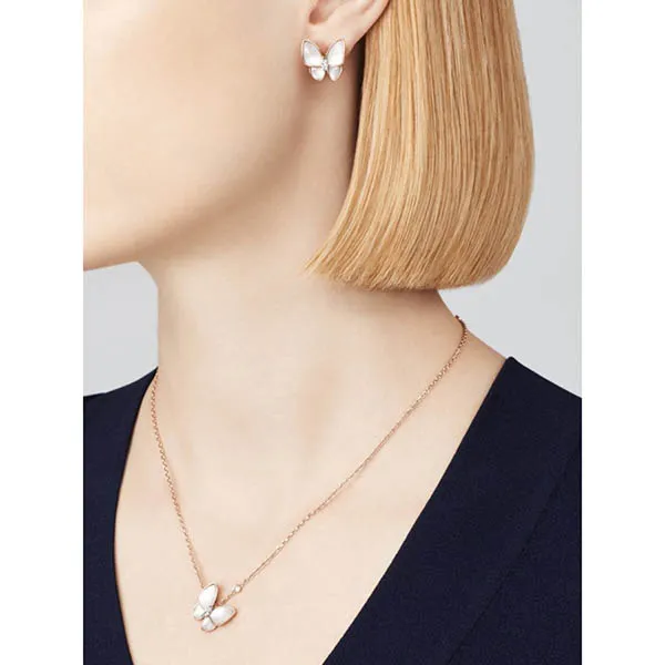 Khuyên Tai Jewery Luxury Two Butterfly Earrings Rose Gold, Diamond, Mother-Of-Pearl Màu Vàng Hồng