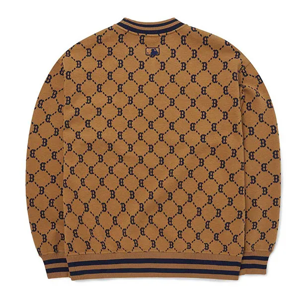 Áo Nỉ Sweater MLB Diamond Monogram Jacquard Overfit Sweatshirt Boston Red Sox 3AMTM0724-43BGD Màu Nâu Size XS