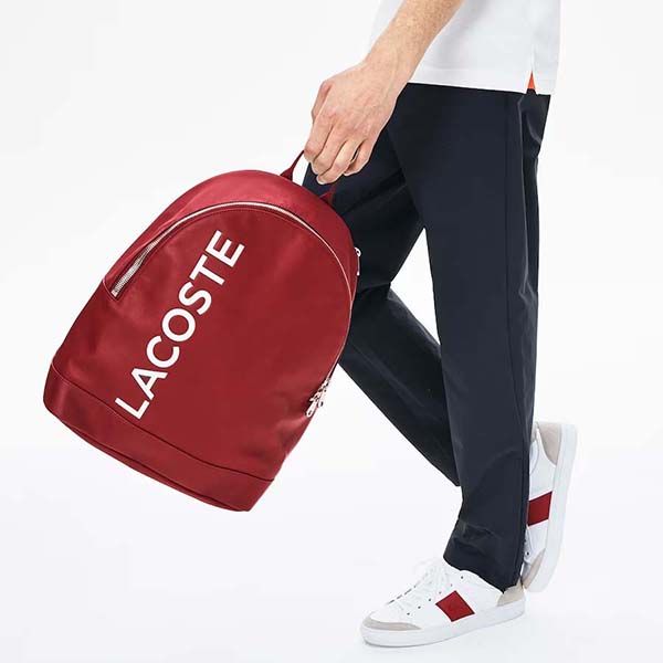 Balo Lacoste Men's L.12.12 Signature Leather Zip Backpack Màu Đỏ - 4