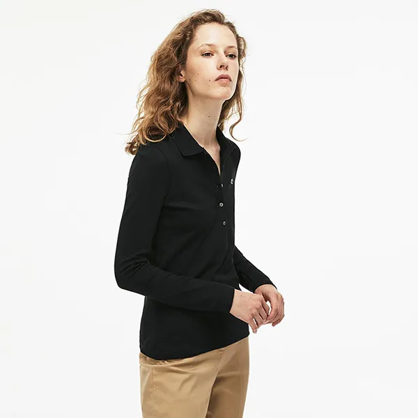 Áo Dài Tay Nữ Lacoste Women's Slim Fit Stretch Mini Piqué Polo PF7841 T35 Màu Đen