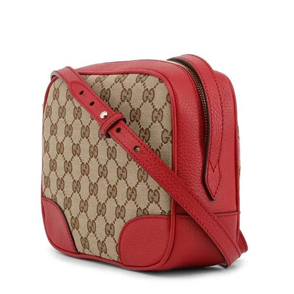 Túi Đeo Chéo Gucci Crossbody Shoulder Bag GG Canvas Leather Màu Be Đỏ