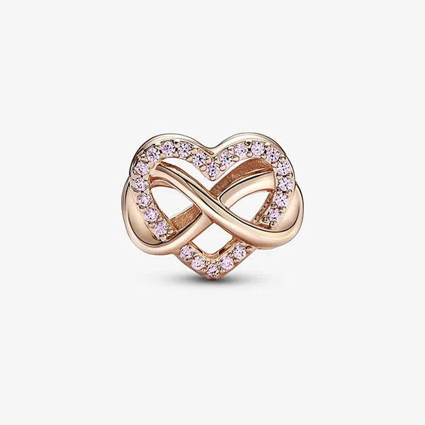 Hạt Vòng Charm Pandora Family Infinity Pink Heart Charm 782246C01 Màu Vàng Hồng