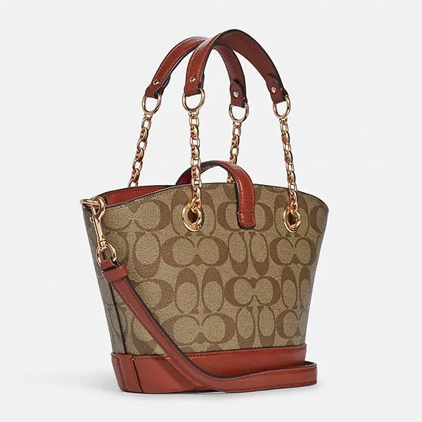 Túi Xách Tay Coach Lane Bucket Bag In Signature Canvas C8597 Màu Nâu Cam Size 18