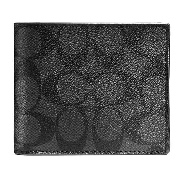 Ví Nam Coach Men's Compact Id Wallet In Signature Canvas F66551 Màu Xám - Túi xách - Vua Hàng Hiệu