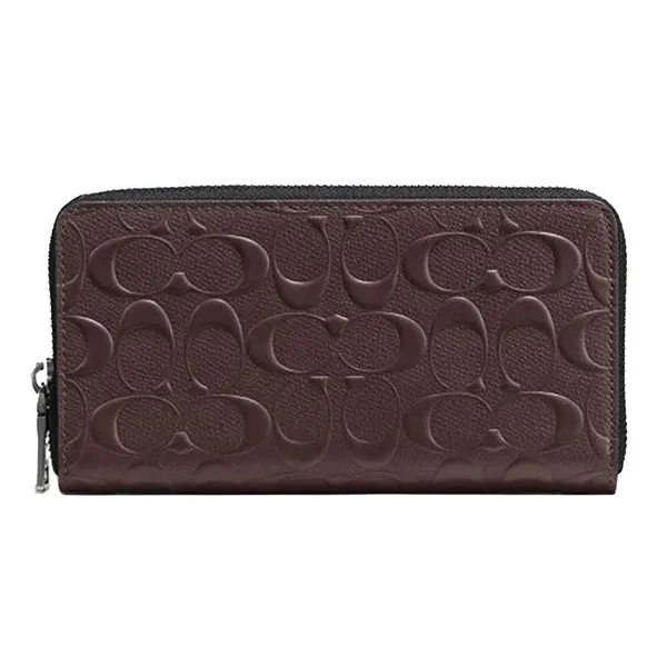 Ví Nam Coach Mens Accordion Zip Around Signature Crossgrain Wallet Leather In Mahogany Màu Nâu Size 18