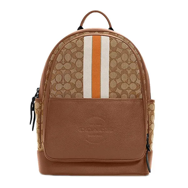 Balo Nam Coach Thompson Backpack In Signature Jacquard With Varsity Stripe C5389 Màu Nâu - Túi xách - Vua Hàng Hiệu