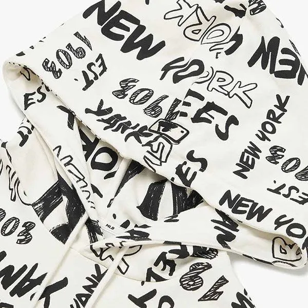 Áo Hoodie MLB Graffiti Allover Overfit Hoodie New York Yankees 3AHDZ0124-50IVS Màu Trắng Size XS