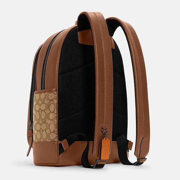 Balo Nam Coach Thompson Backpack In Signature Jacquard With Varsity Stripe C5389 Màu Nâu - Túi xách - Vua Hàng Hiệu