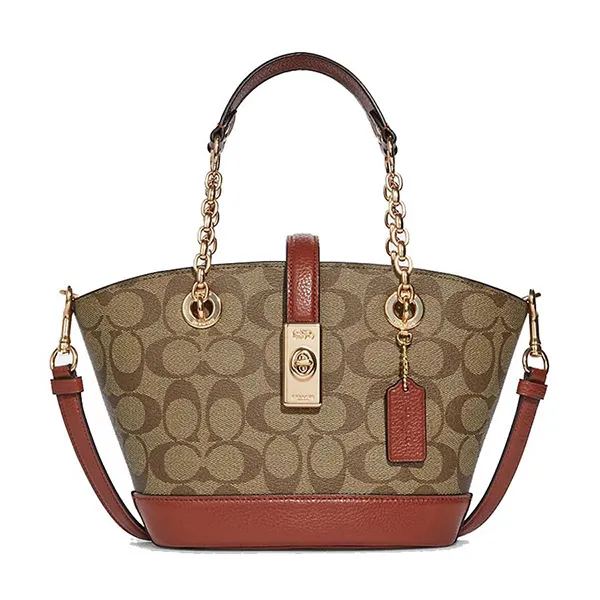 Túi Xách Tay Coach Lane Bucket Bag In Signature Canvas C8597 Màu Nâu Cam Size 18