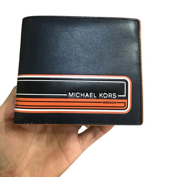 Ví Michael Kors Men's Kent Leather Wallet 36U0LKNF1L Màu Đen Phối Cam - 3