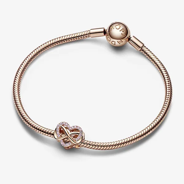 Hạt Vòng Charm Pandora Family Infinity Pink Heart Charm 782246C01 Màu Vàng Hồng