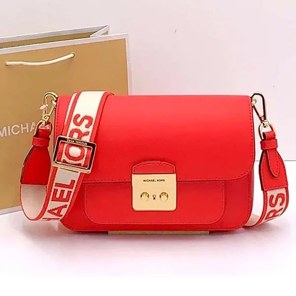 Túi Đeo Chéo Michael Kors MK Sloan Editor Medium Flap Messenger Coral Reef Color Màu Đỏ - Túi xách - Vua Hàng Hiệu