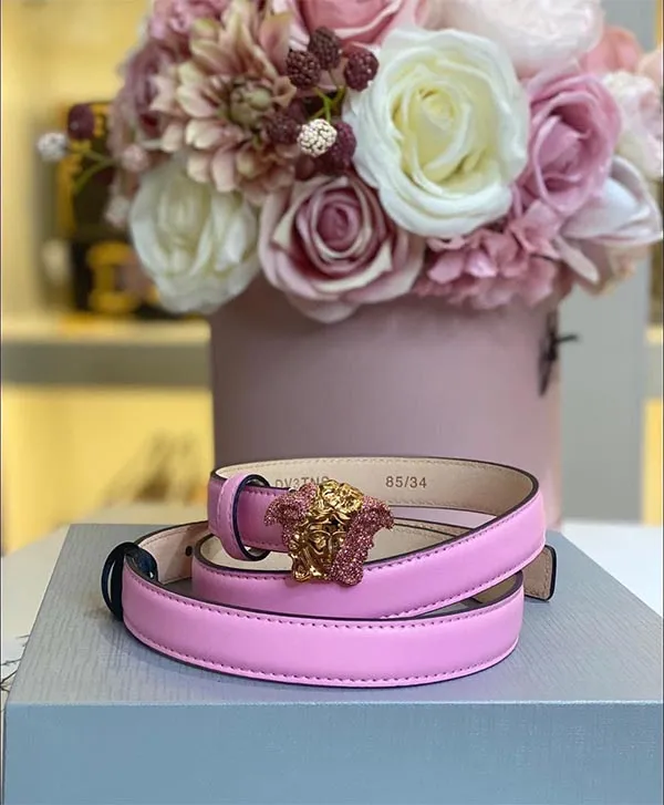 Thắt Lưng Versace Palazzo Dia Belt With Crystal-encrusted Medusa Buckle In Flamingo Pink-oro Màu Hồng - Thắt lưng - Vua Hàng Hiệu