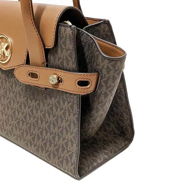 Túi Xách Michael Kors MK 35S2GNMS5B Carmen Medium Logo and Faux Leather Belted Satchel Brown Màu Nâu Đen - Túi xách - Vua Hàng Hiệu