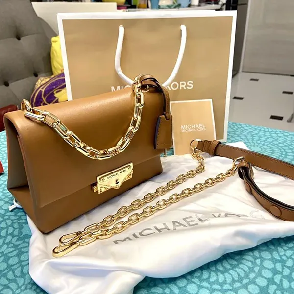 Túi Đeo Chéo Michael Kors MK Cece Chain Shoulders Crossbody Bag Cider Màu Nâu